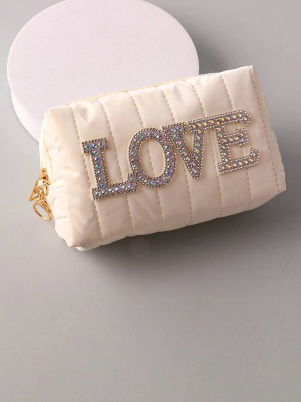 Makeup Bag Cosmetic Pouch Travel Case White Graphic Love Heart Zipper Organizers